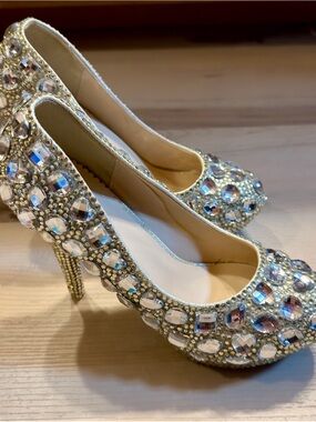 Glam Crystal-Embellished Silver High Heels